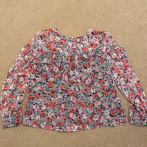 Ann Taylor Blouse Women’s Small Pink Orange Black Babydoll Sheer Floral Overlay - Picture 4 of 10